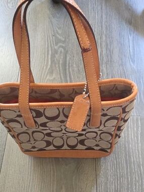 Coach Tan Signature Canvas Tote with Leather Trim